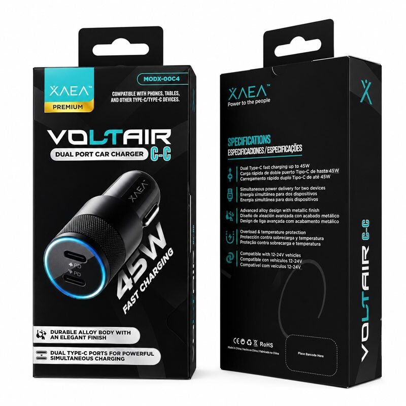 CARGADOR 12V VOLTAIR 45W 2 TIPO C - MODX-00C4