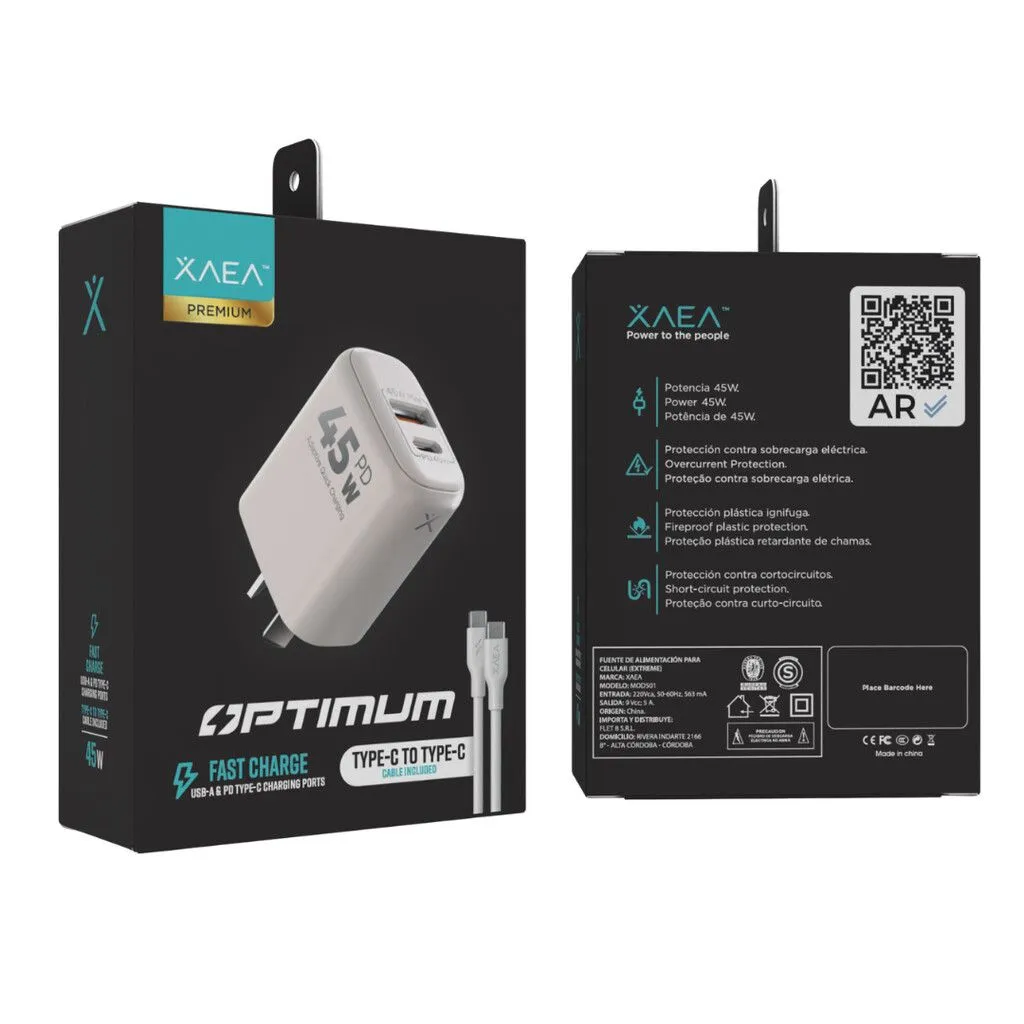 CARGADOR CEL TIPO C - OPTIMUN 45W + CABLE