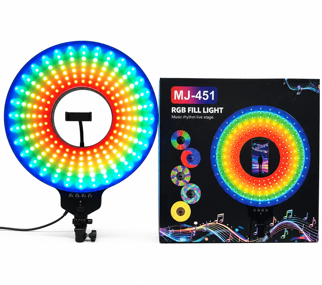 PANEL DE LUZ LED 18" EN FORMA DE ARO 3 TONOS DE LUZ+RGB AUDIORITMICO -  MJ-451